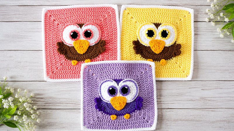 Crochet Big-Eyed Bird Granny Square