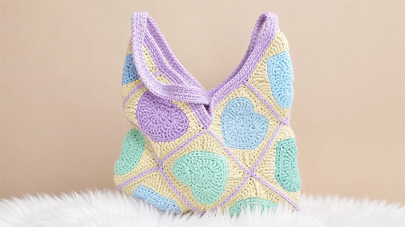 Crochet Heart Granny Square Bag