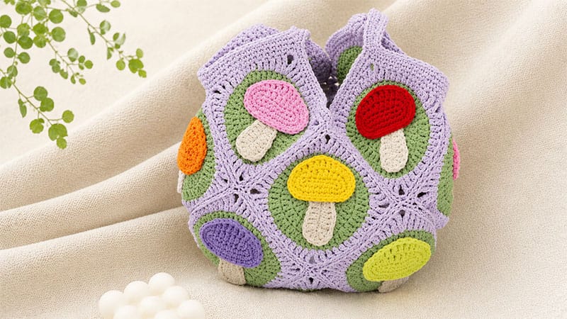 Crochet Mushroom Granny Square Bag