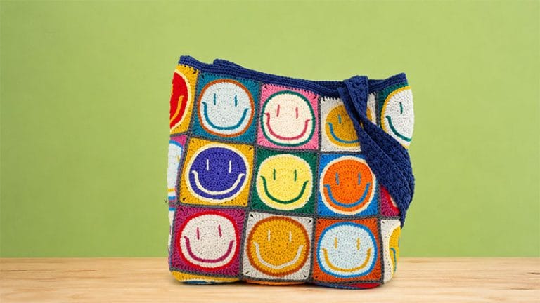 Crochet Smiley Face Granny Square Tote Bag