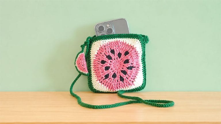 Crochet Watermelon Granny Square Mini Bag
