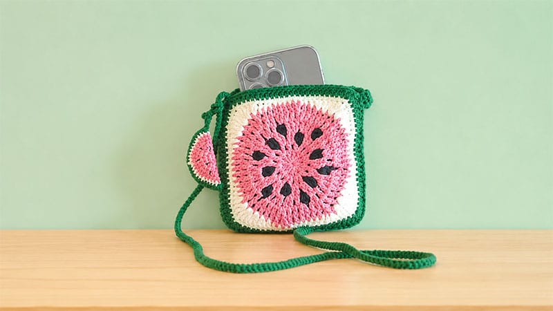 Crochet Watermelon Granny Square Mini Bag