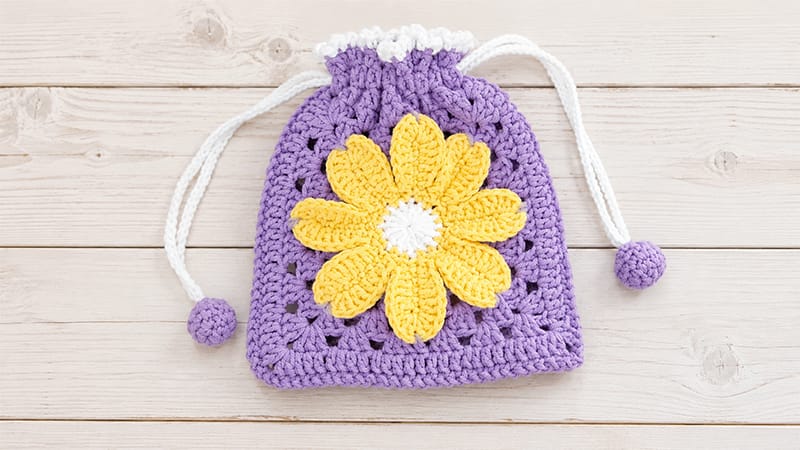Granny Square Drawstring Bag