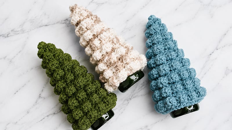 Crochet Christmas Tree Wine Topper